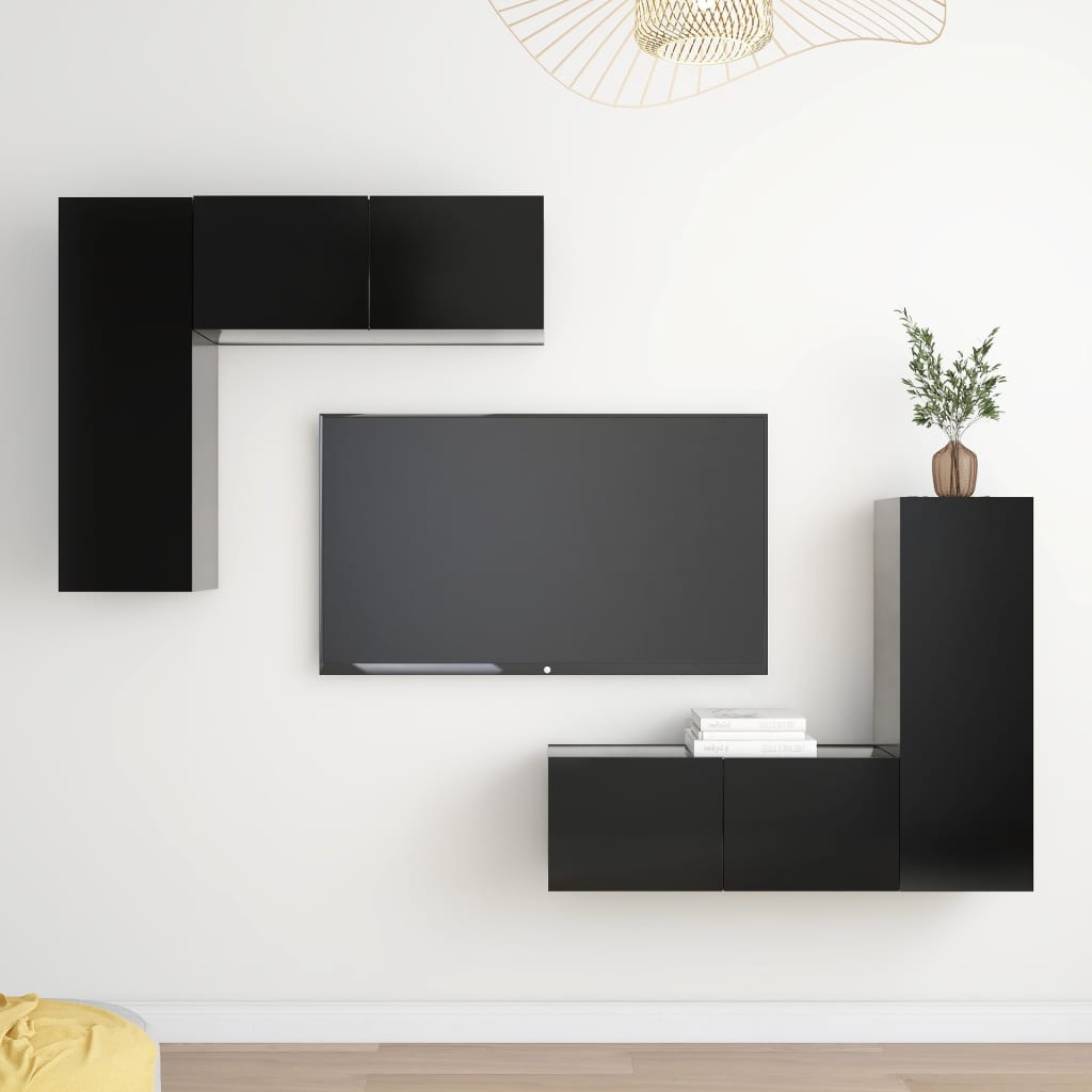 vidaXL 4 Piece TV Stand Set Black Engineered Wood
