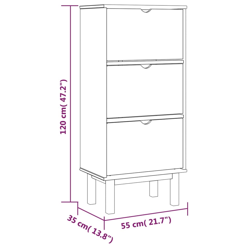 vidaXL Shoe Cabinet OTTA with 3 Drawers Brown Solid Wood Pine