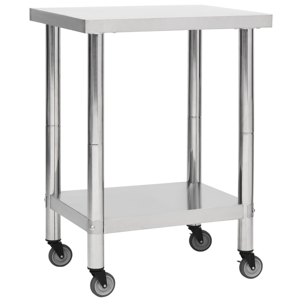 vidaXL Kitchen Work Table with Wheels 31.5"x17.7"x33.5" Stainless Steel