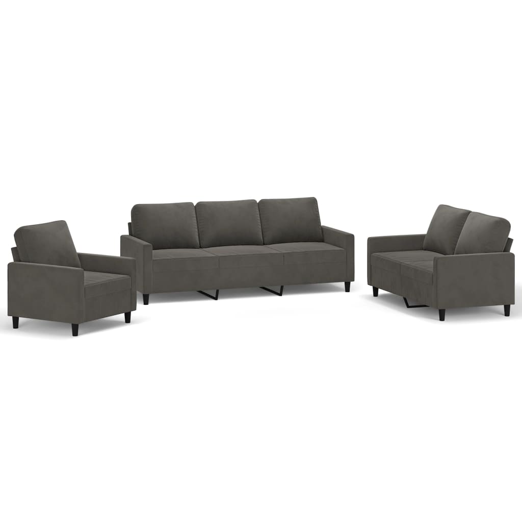 vidaXL 3 Piece Sofa Set with Cushions Dark Gray Velvet