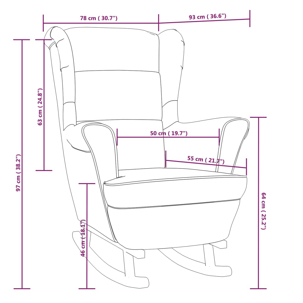 vidaXL Rocking Chair with Solid Wood Rubber Legs Dark Gray Velvet