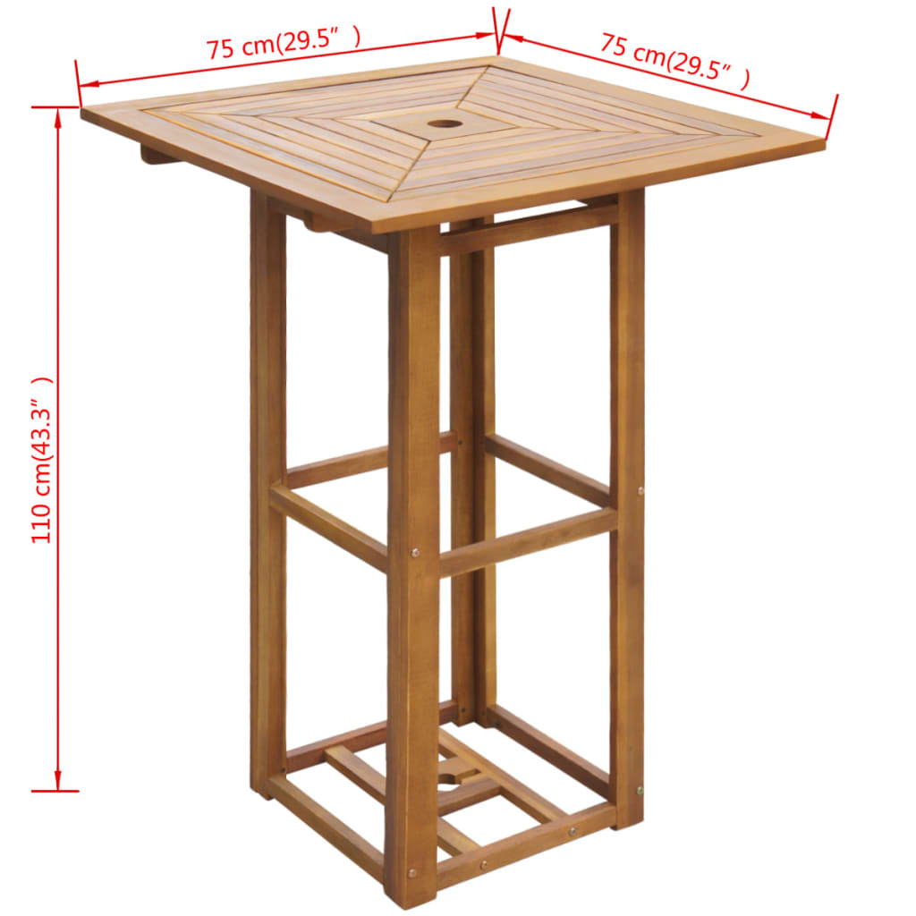 vidaXL Bistro Table 29.5"x29.5"x43.3" Solid Acacia Wood