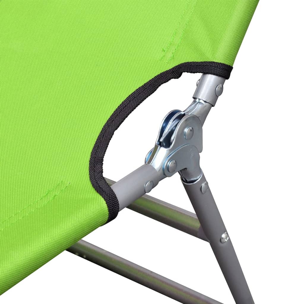 vidaXL Folding Sun Lounger with Head Cushion Powder-coated Steel Green