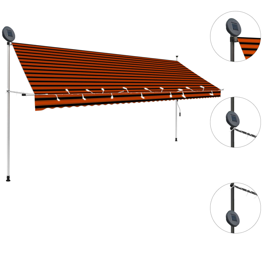vidaXL Manual Retractable Awning with LED 157.5" Orange and Brown