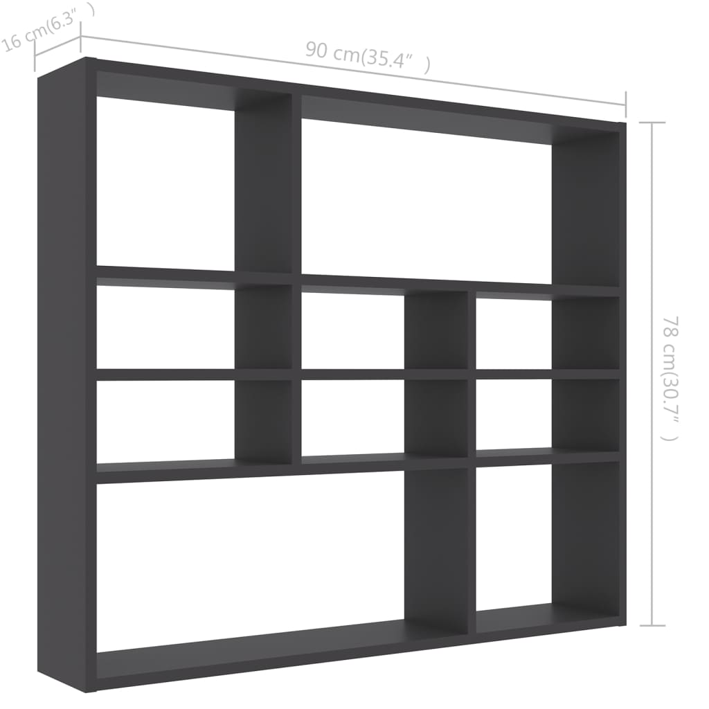 vidaXL Wall Shelf Gray 35.4"x6.3"x30.7" Engineered Wood