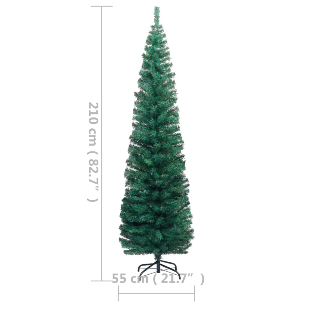 vidaXL Slim Artificial Pre-lit Christmas Tree with Stand Green 82.7" PVC