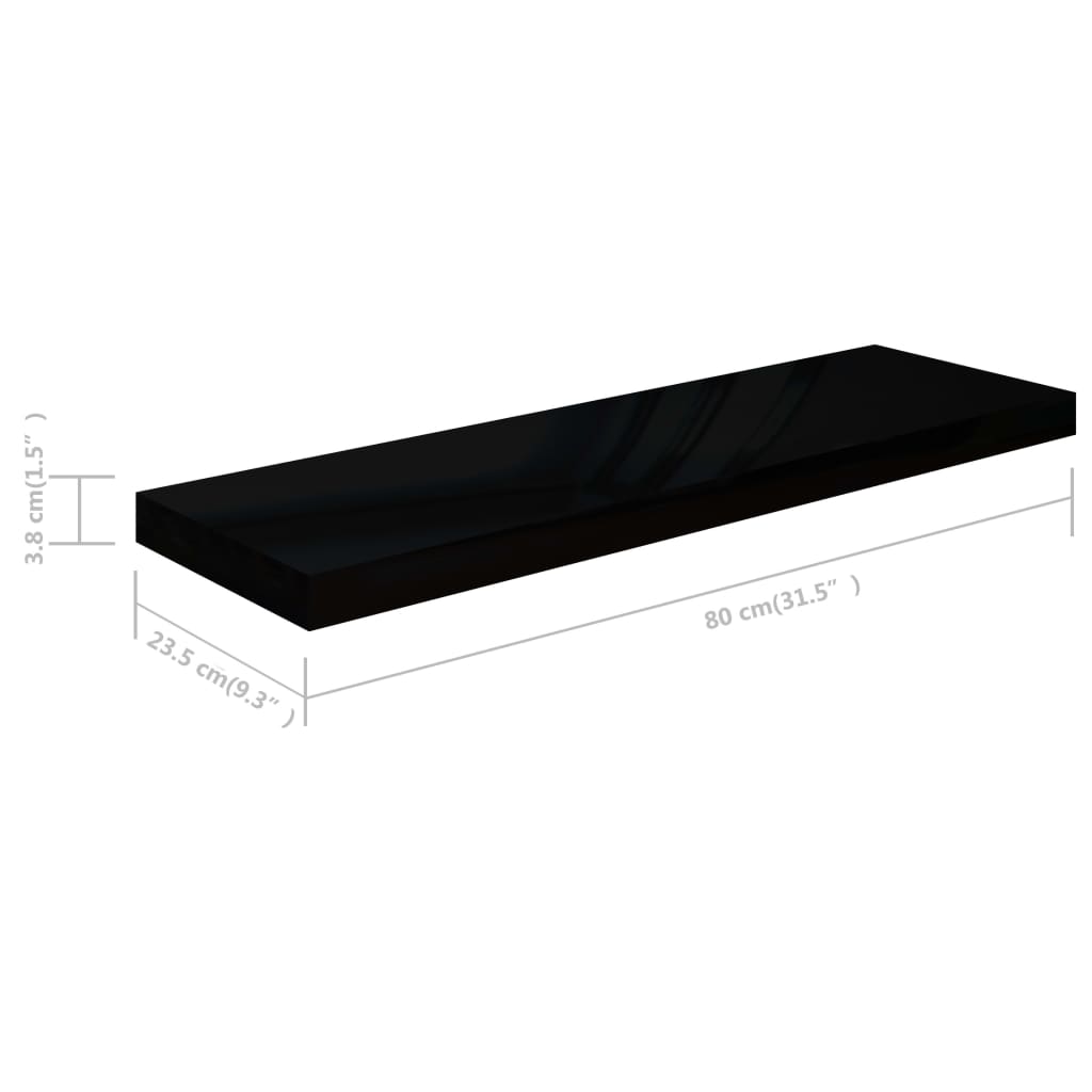vidaXL Floating Wall Shelves 2 pcs High Gloss Black 31.5"x9.3"x1.5" MDF