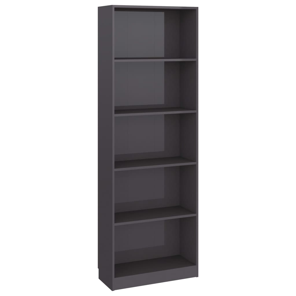 vidaXL 5-Tier Book Cabinet High Gloss Gray 23.6"x9.4"x68.9" Engineered Wood