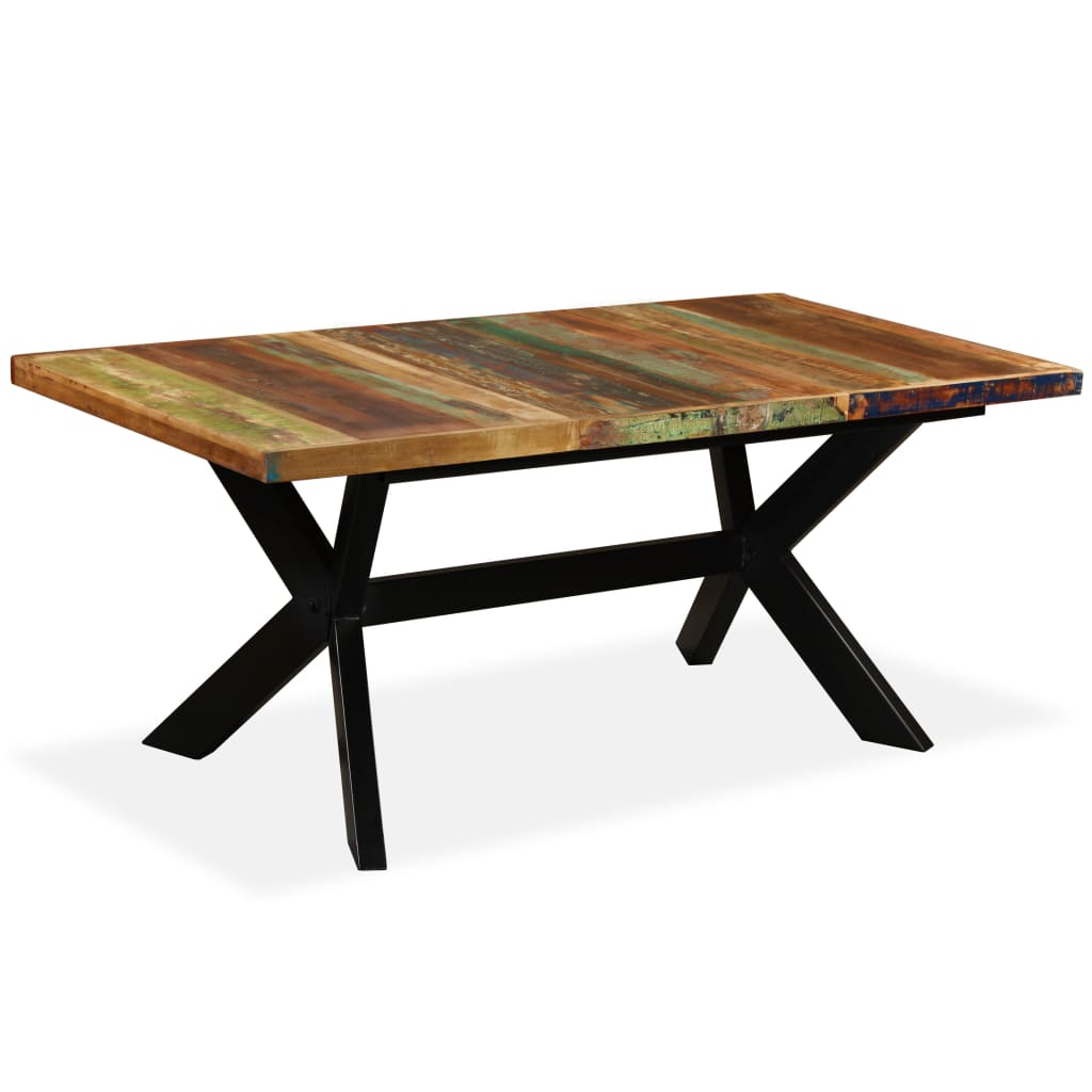 vidaXL Dining Table Solid Reclaimed Wood and Steel Cross 70.9"