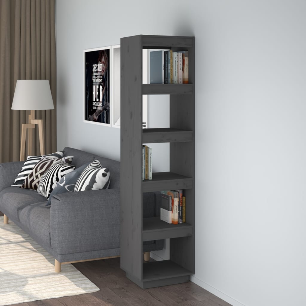 vidaXL Book Cabinet/Room Divider Gray 15.7"x13.8"x65.7" Solid Wood Pine