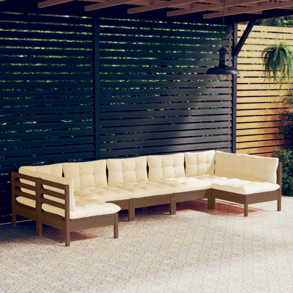 vidaXL 7 Piece Patio Lounge Set with Cushions Honey Brown Pinewood