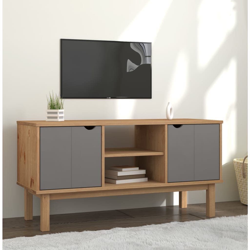 vidaXL TV Stand OTTA Brown and Gray 44.7"x16.9"x22.4" Solid Wood Pine