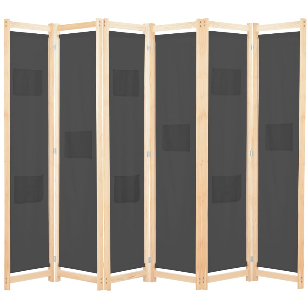 vidaXL 6-Panel Room Divider Gray 94.5"x66.9"x1.6" Fabric