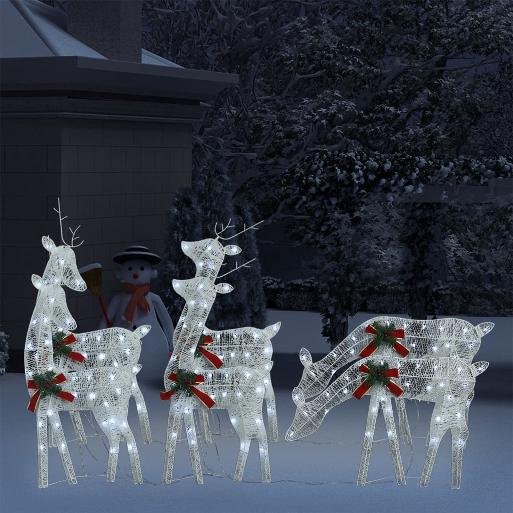vidaXL Christmas Reindeers 6 pcs White Cold White Mesh