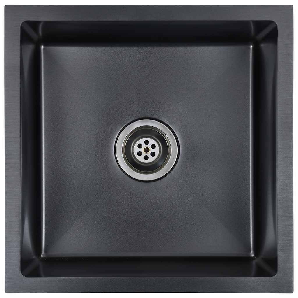 vidaXL Handmade Kitchen Sink with Strainer Black Stainless ...