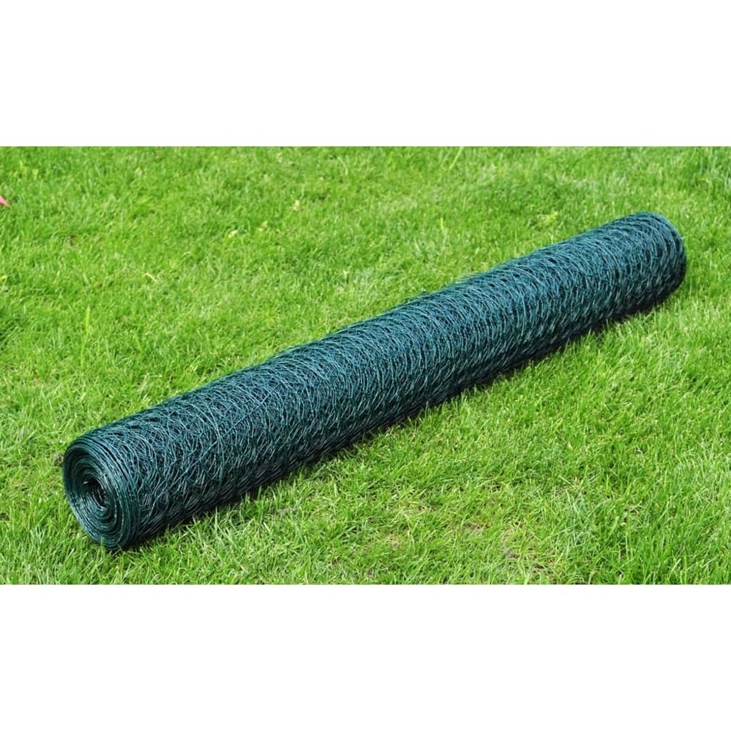 vidaXL Chicken Wire Fence Galvanised with PVC Coating 82'x1.6' Green
