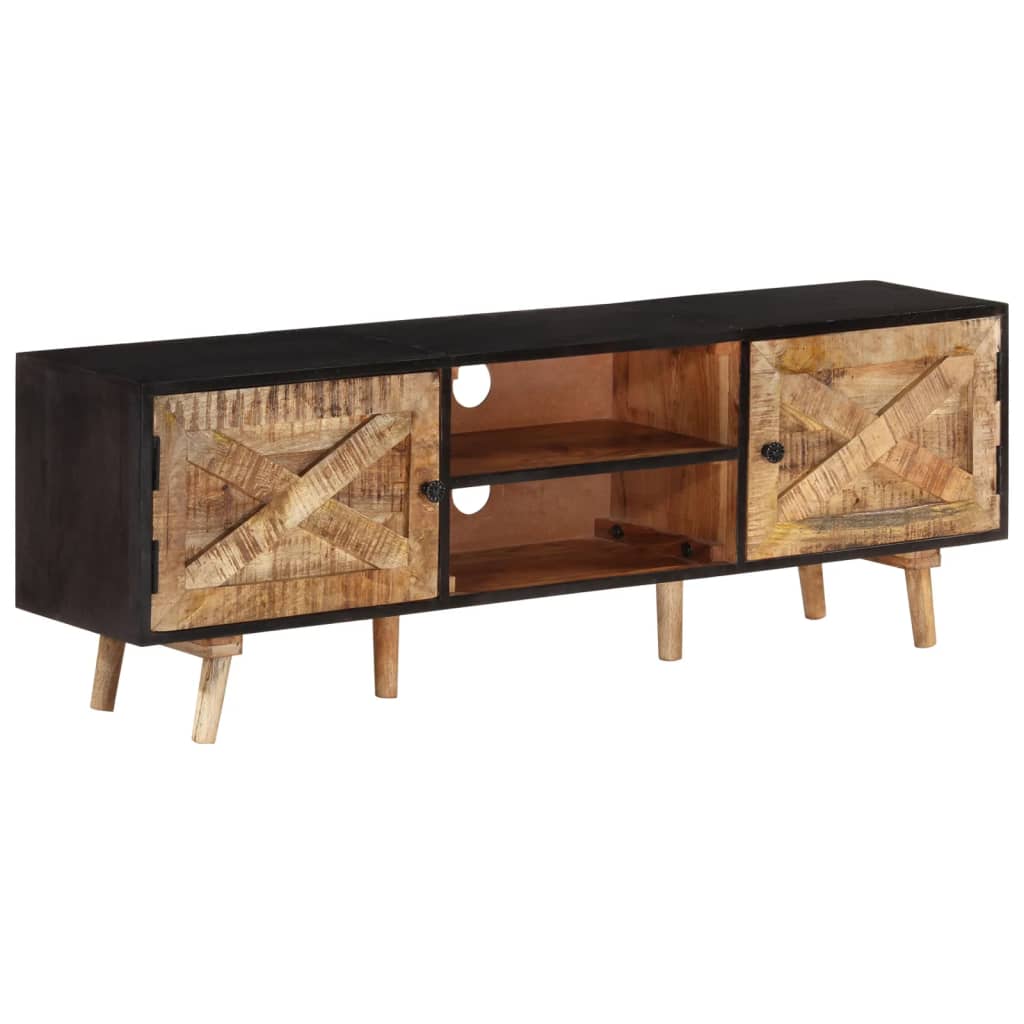 vidaXL TV Cabinet 55.1"x11.8"x18.1" Rough Mango Wood and Solid Acacia Wood