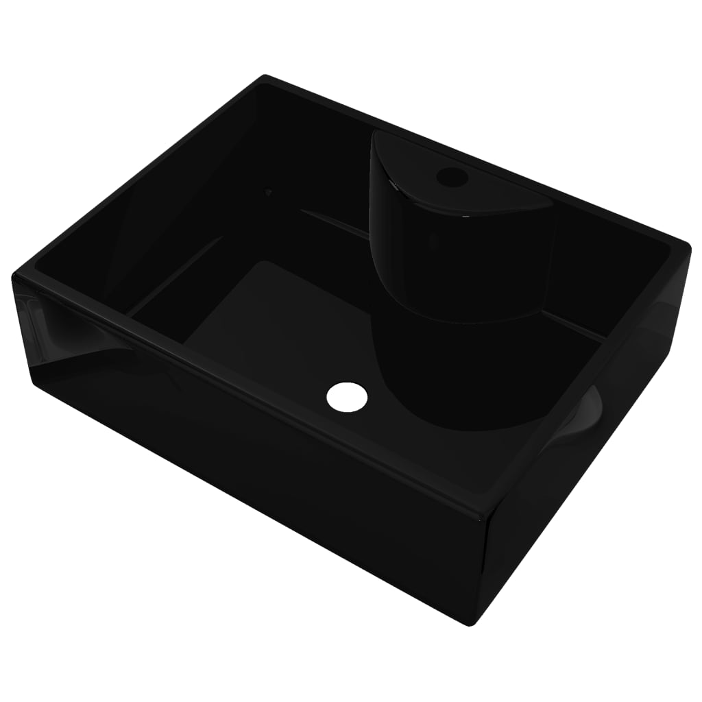 vidaXL Ceramic Bathroom Sink Basin with Faucet Hole Black Square