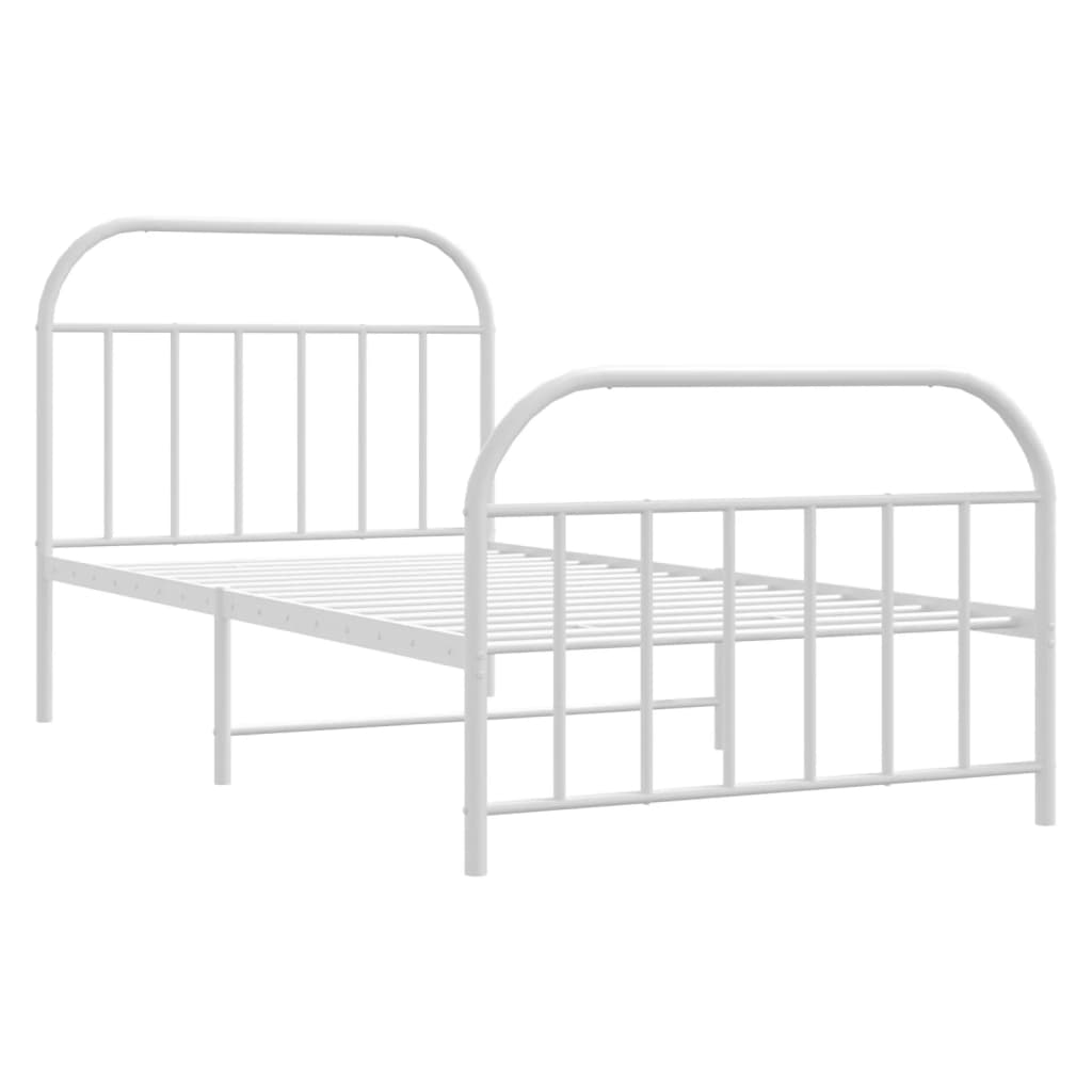 vidaXL Metal Bed Frame with Headboard and Footboard White 39.4"x78.7"