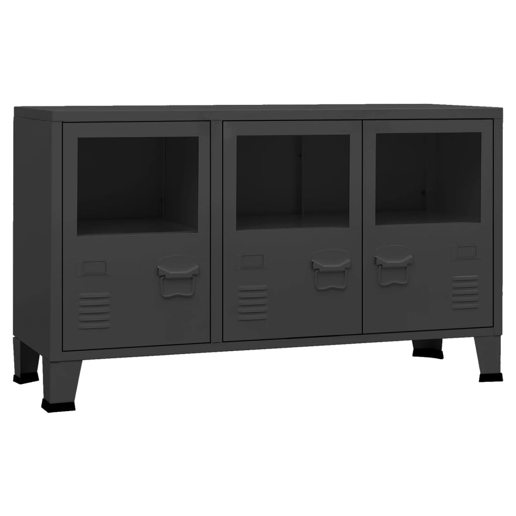 vidaXL Industrial Sideboard Black 41.3"x13.8"x24.4" Metal and Glass