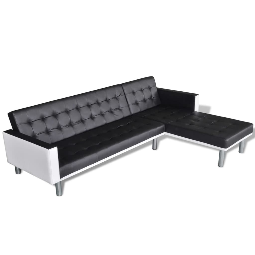 vidaXL L-shaped Sofa Bed Artificial Leather Black and White