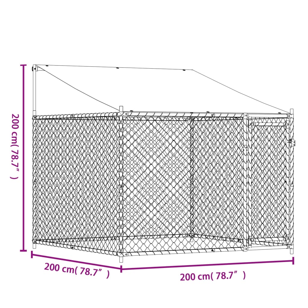 vidaXL Dog Cage with Roof and Door Gray 6.6'x6.6'x6.6' Galvanized Steel
