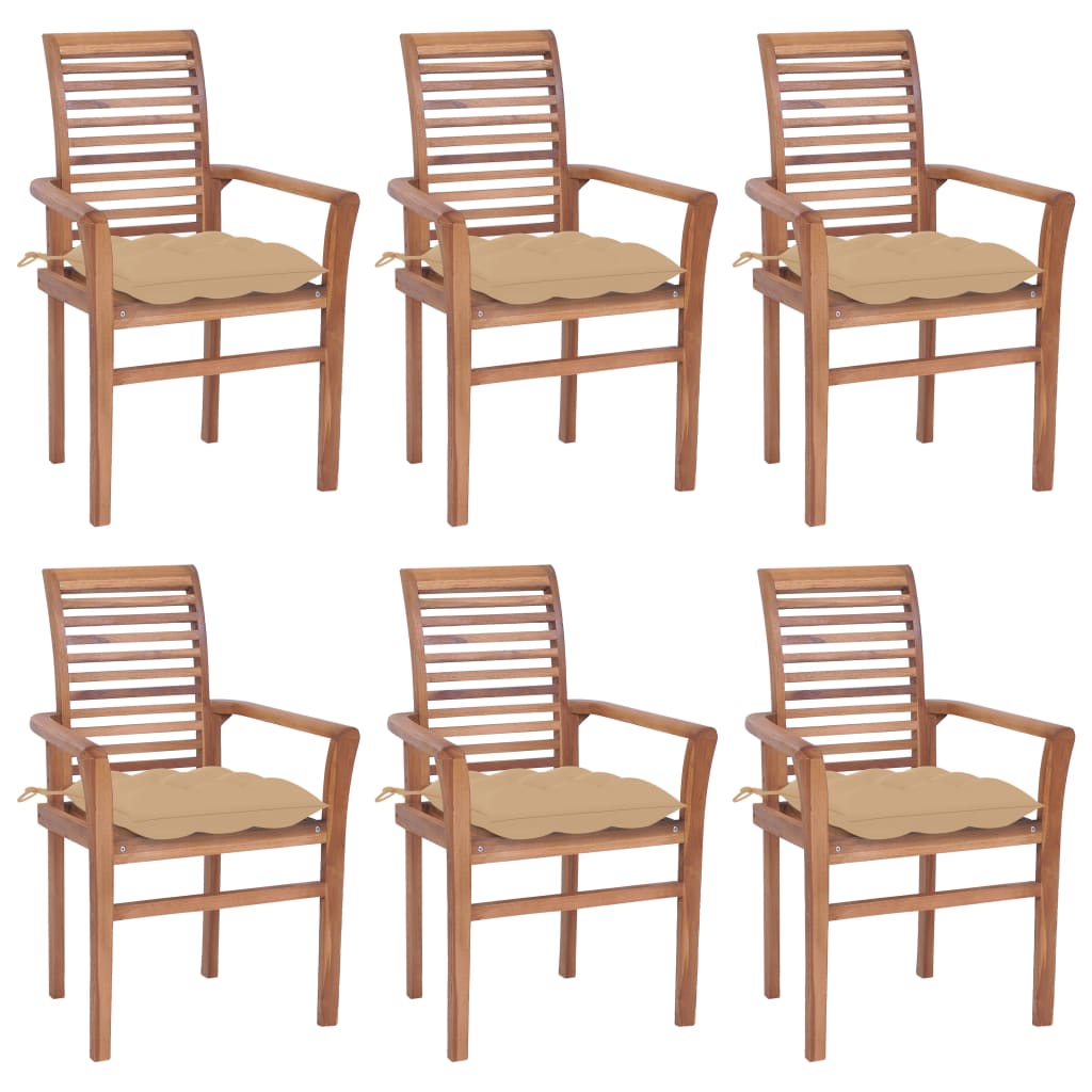 vidaXL Dining Chairs 6 pcs with Beige Cushions Solid Teak Wood