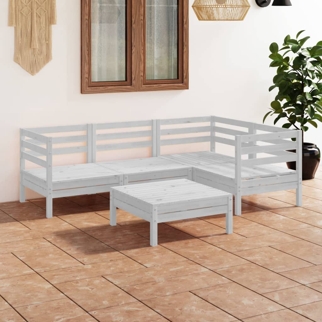 vidaXL 5 Piece Patio Lounge Set Solid Wood Pine White