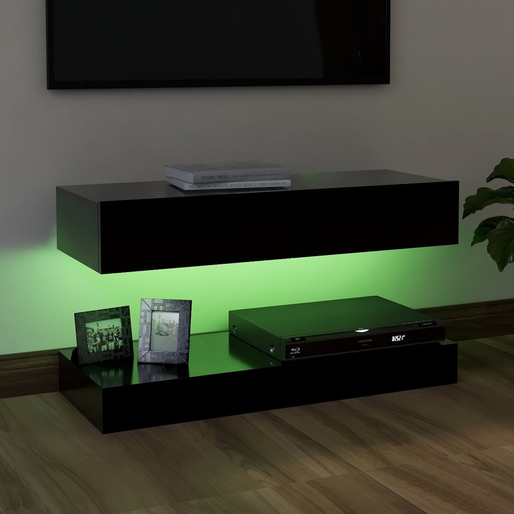 vidaXL TV Cabinet with LED Lights Black 35.4"x13.8"