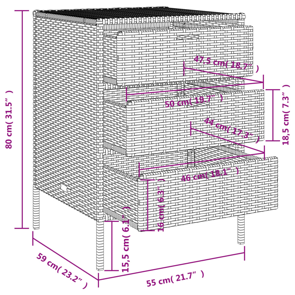 vidaXL Patio Storage Cabinet Beige 21.7"x23.2"x31.5" Poly Rattan