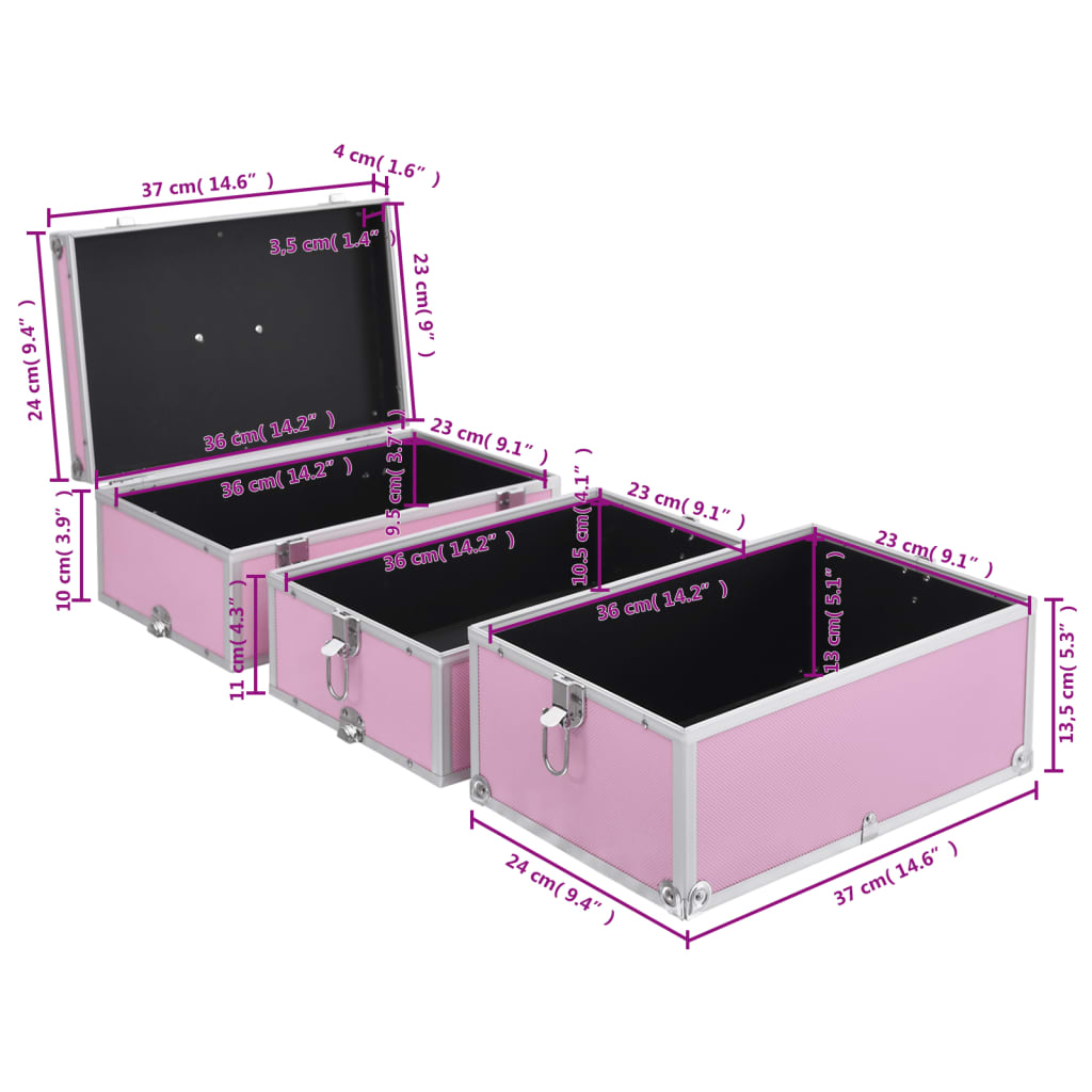 vidaXL Make-up Case 14.6"x9.4"x15.7" Pink Aluminum