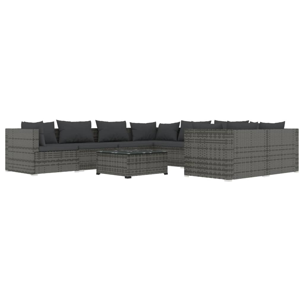 vidaXL 9 Piece Garden Lounge Set with Cushions Poly Rattan Gray