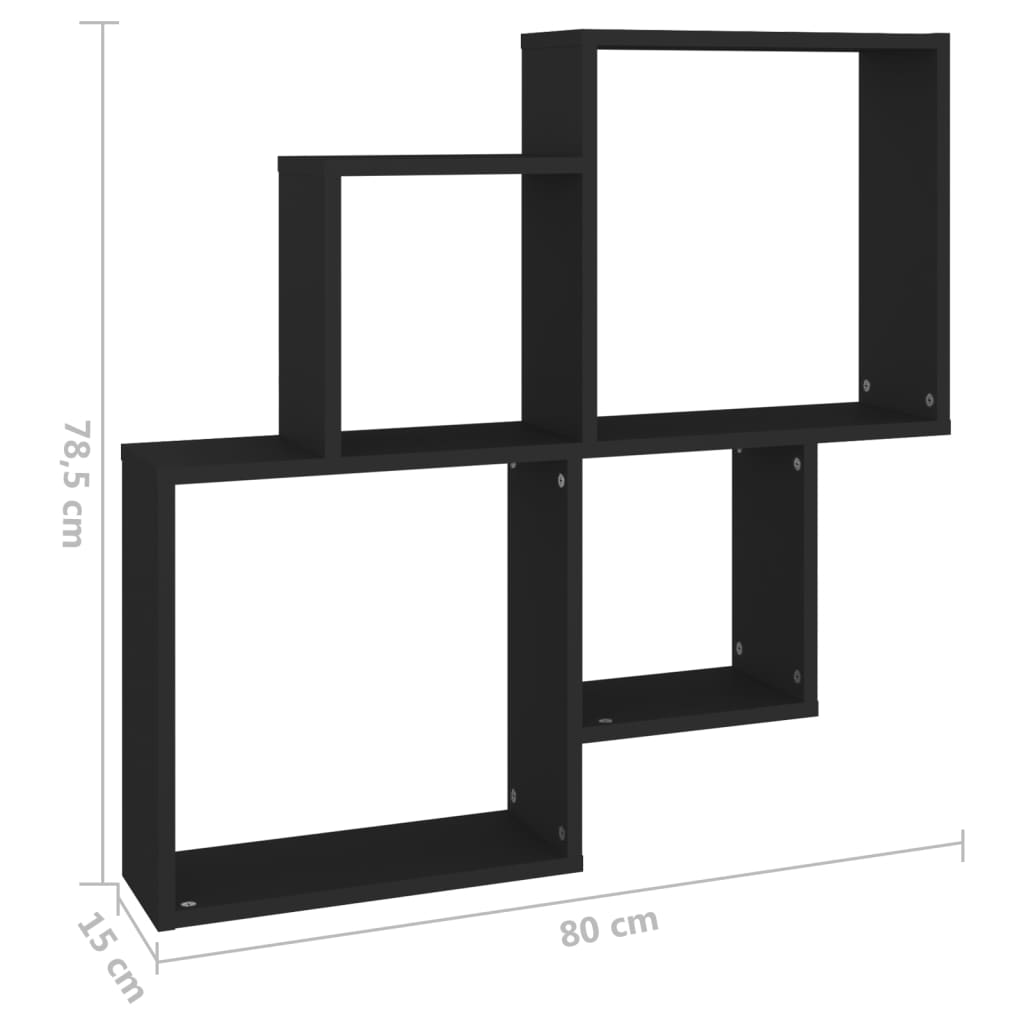 vidaXL Wall Cube Shelf Black 31.5"x5.9"x30.9" Engineered Wood