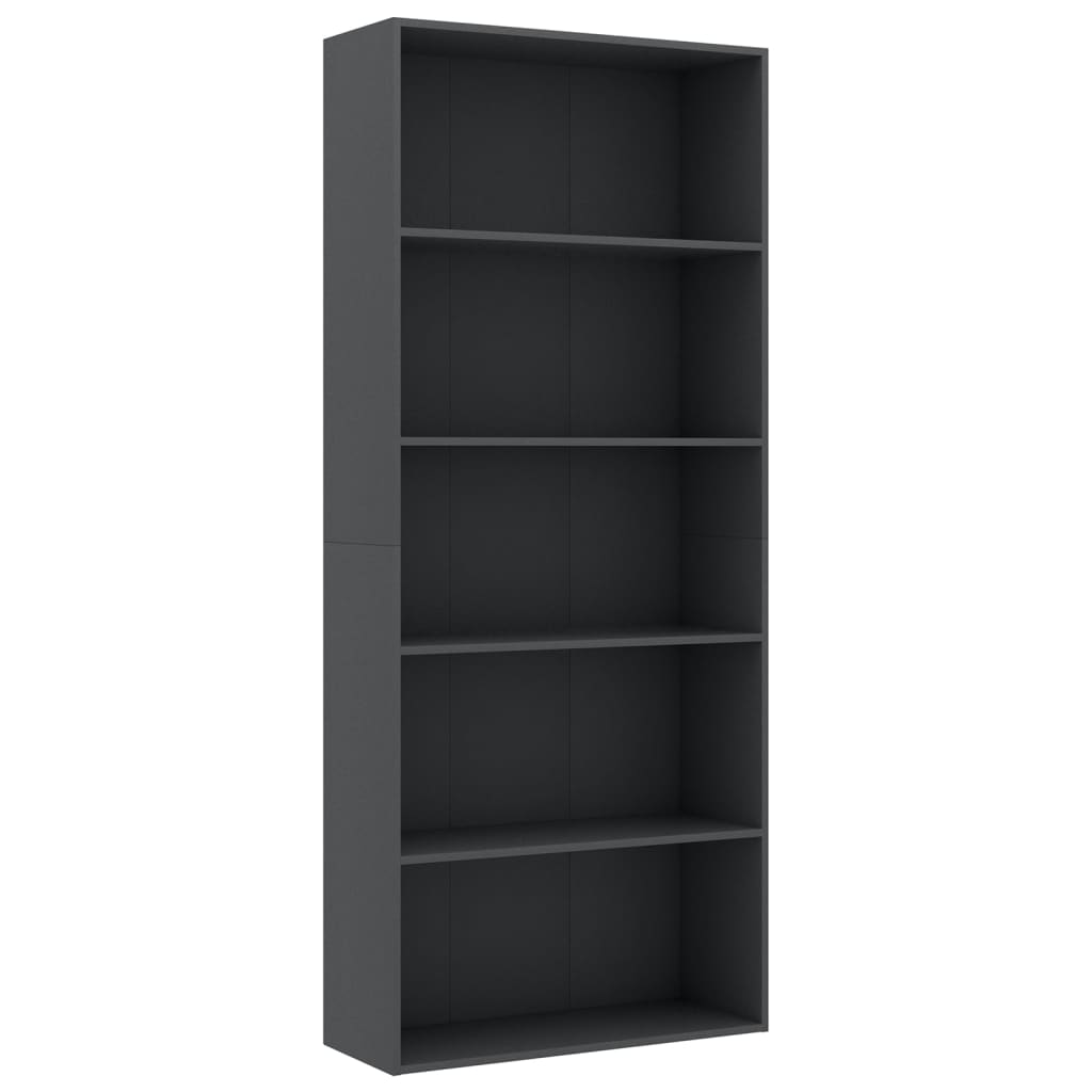 vidaXL 5-Tier Book Cabinet Gray 31.5"x11.8"x74.4" Engineered Wood