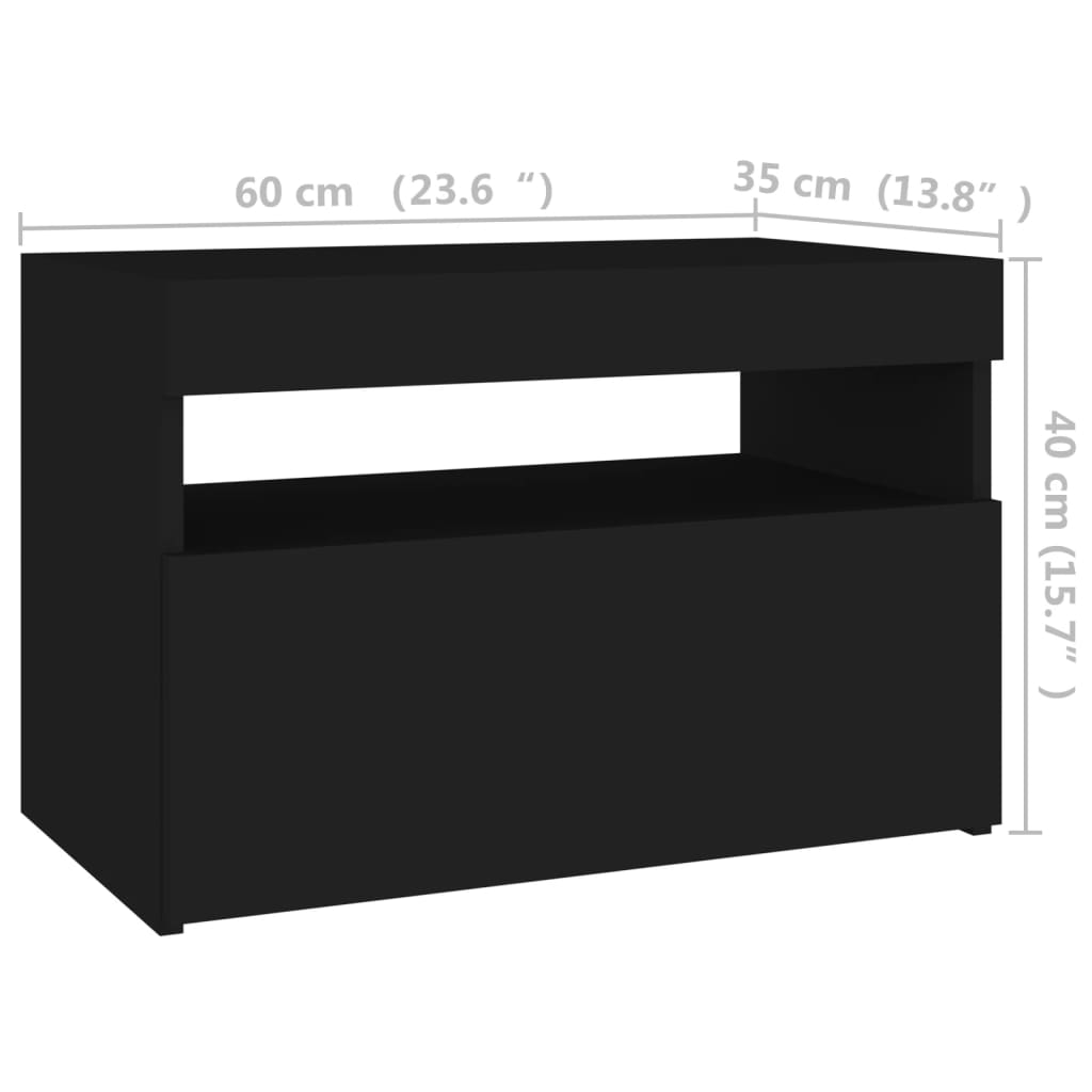 vidaXL TV Cabinet with LED Lights Black 23.6"x13.8"x15.7"