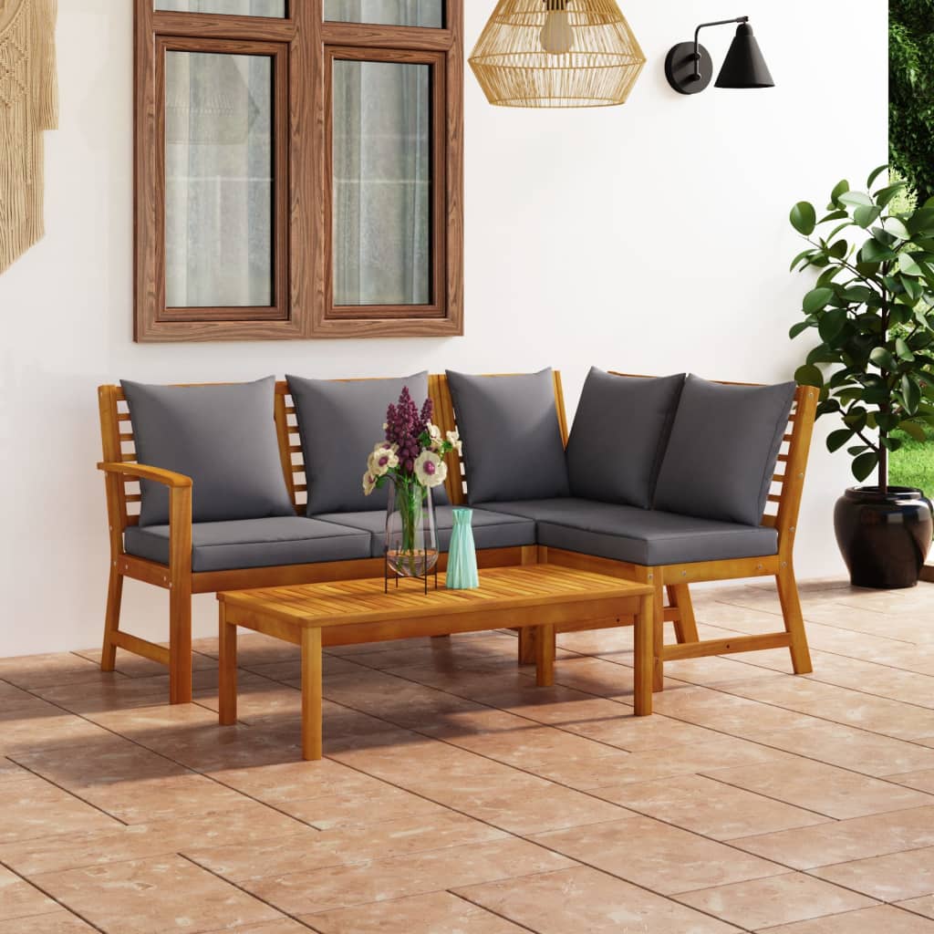vidaXL 4 Piece Patio Lounge Set with Cushion Solid Acacia Wood