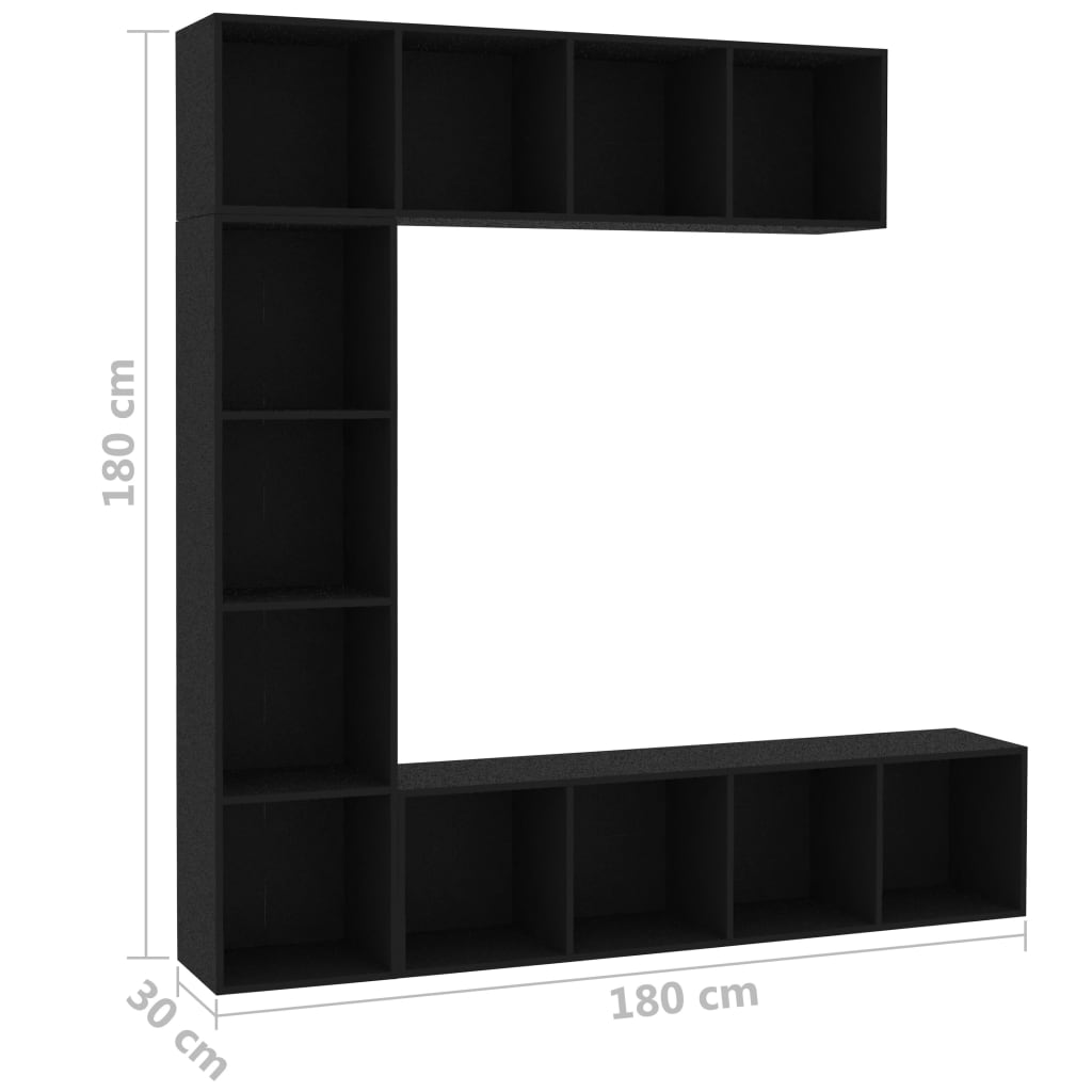 vidaXL 3 Piece Book/TV Stand Set Black 70.9"x11.8"x70.9"