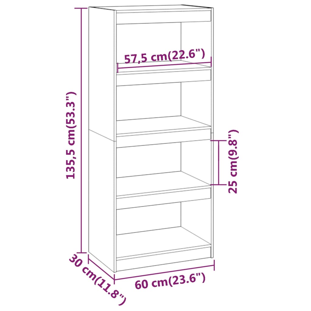 vidaXL Book Cabinet/Room Divider Honey Brown 23.6"x11.8"x53.3" Wood Pine