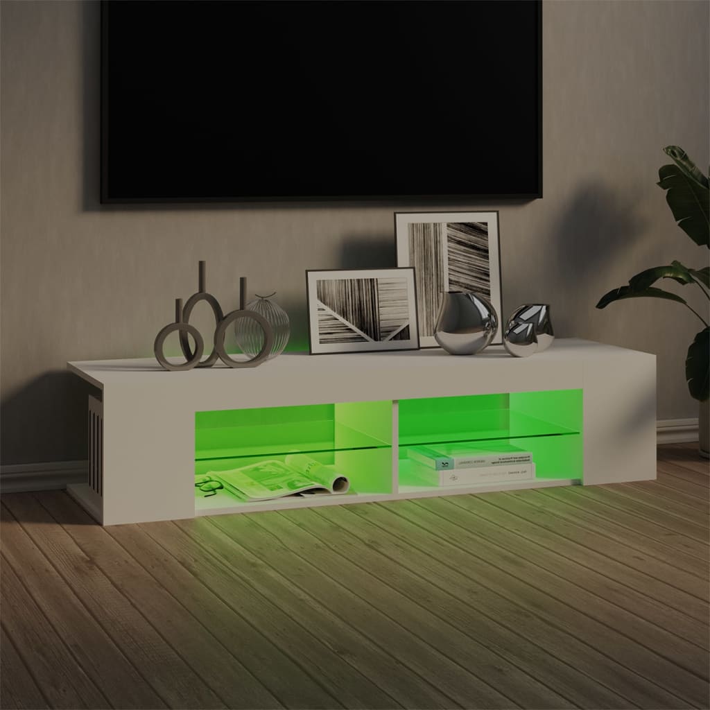 vidaXL TV Cabinet with LED Lights White 53.1"x15.4"x11.8"