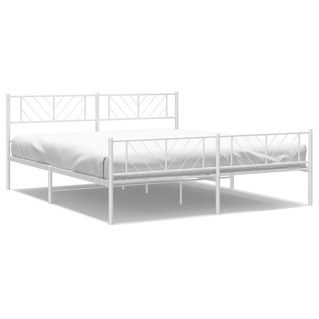 vidaXL Metal Bed Frame with Headboard and Footboard White 76"x79.9" King