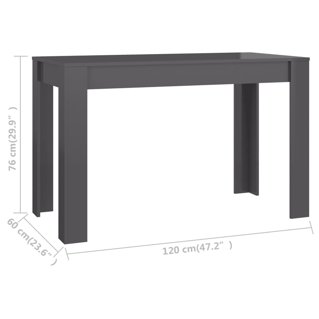 vidaXL Dining Table High Gloss Gray 47.2"x23.6"x29.9" Engineered Wood