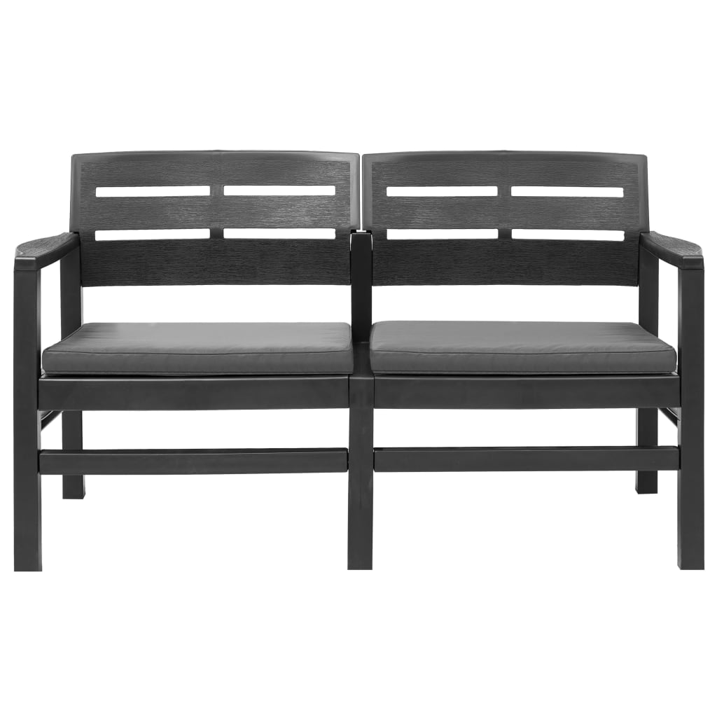 vidaXL 2-Seater Patio Bench with Cushions 52.4" Plastic Anthracite