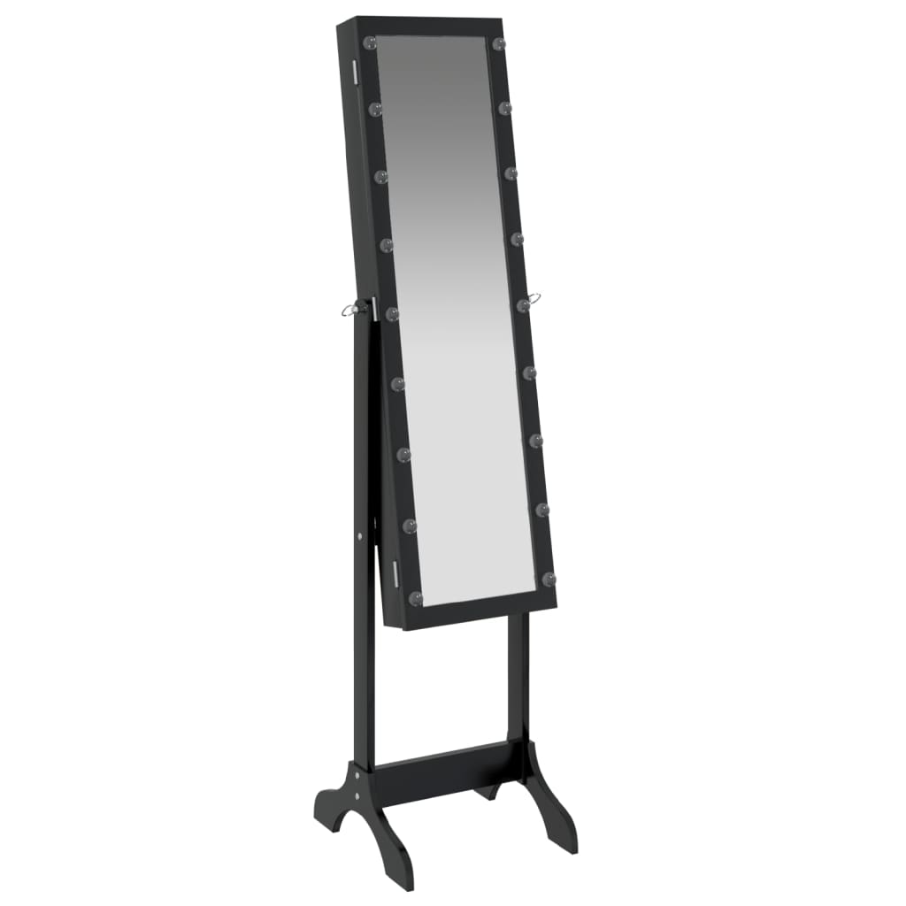 vidaXL Free-Standing Mirror with LED Black 13.4"x14.6"x57.5"