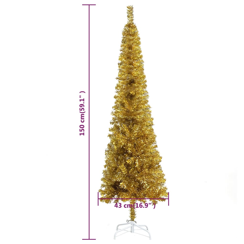 vidaXL Slim Christmas Tree Gold 5 ft
