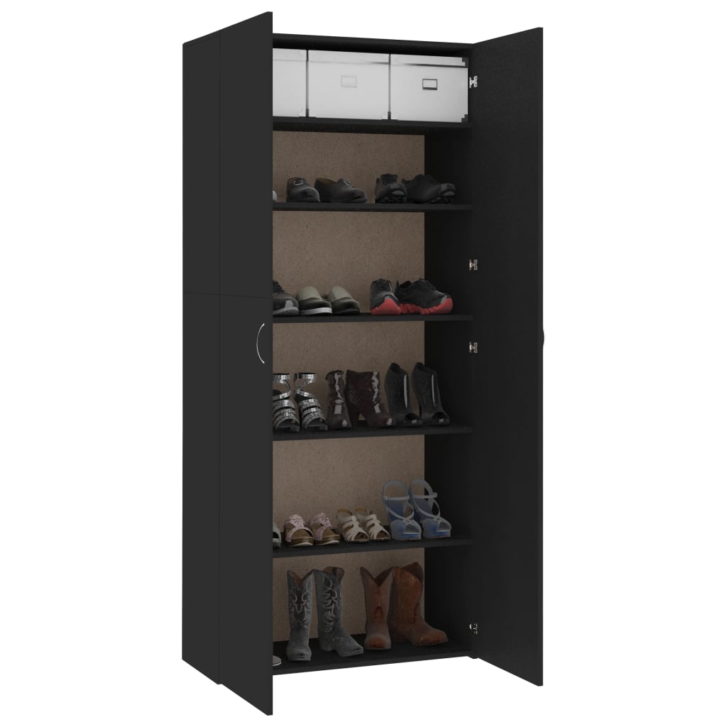 vidaXL Shoe Cabinet Black 31.5"x14"x70.9" Engineered Wood