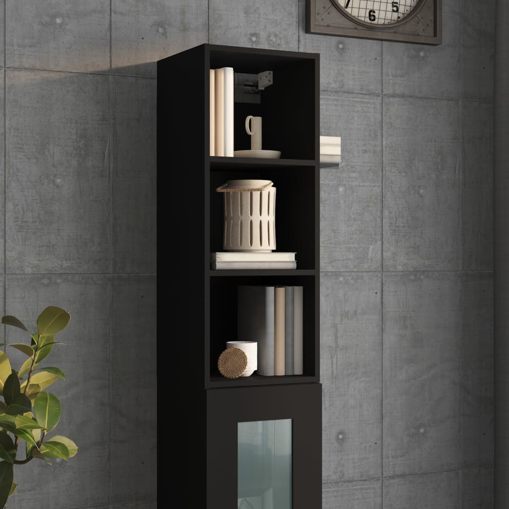 vidaXL Wall Cabinet Black 13.6"x12.8"x35.4" Engineered Wood