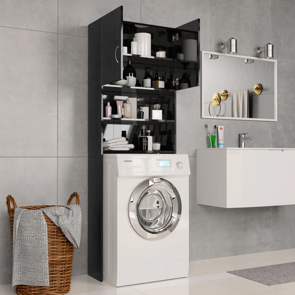 vidaXL Washing Machine Cabinet High Gloss Black 25.2"x10"x74.8"