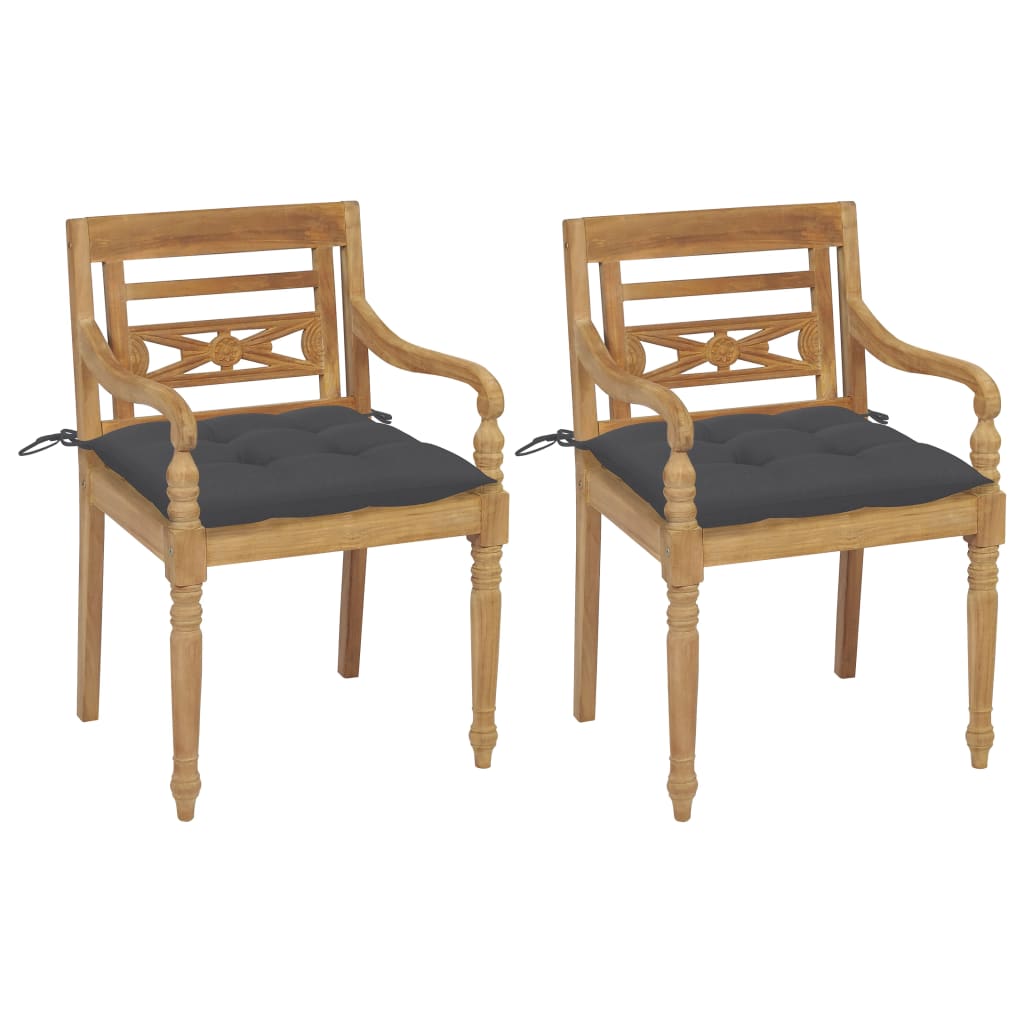 vidaXL Batavia Chairs 2 pcs with Anthracite Cushions Solid Teak Wood