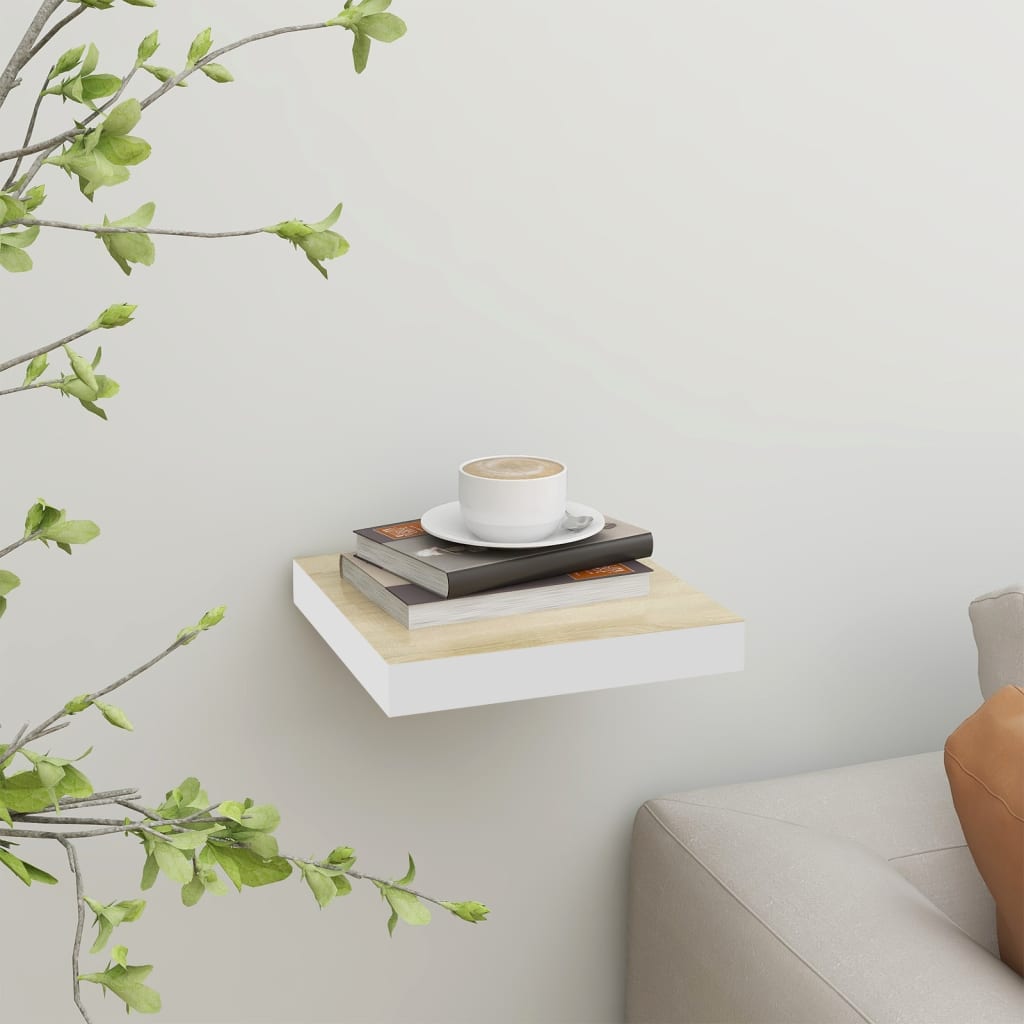 vidaXL Floating Wall Shelf Oak and White 9.1"x9.3"x1.5" MDF