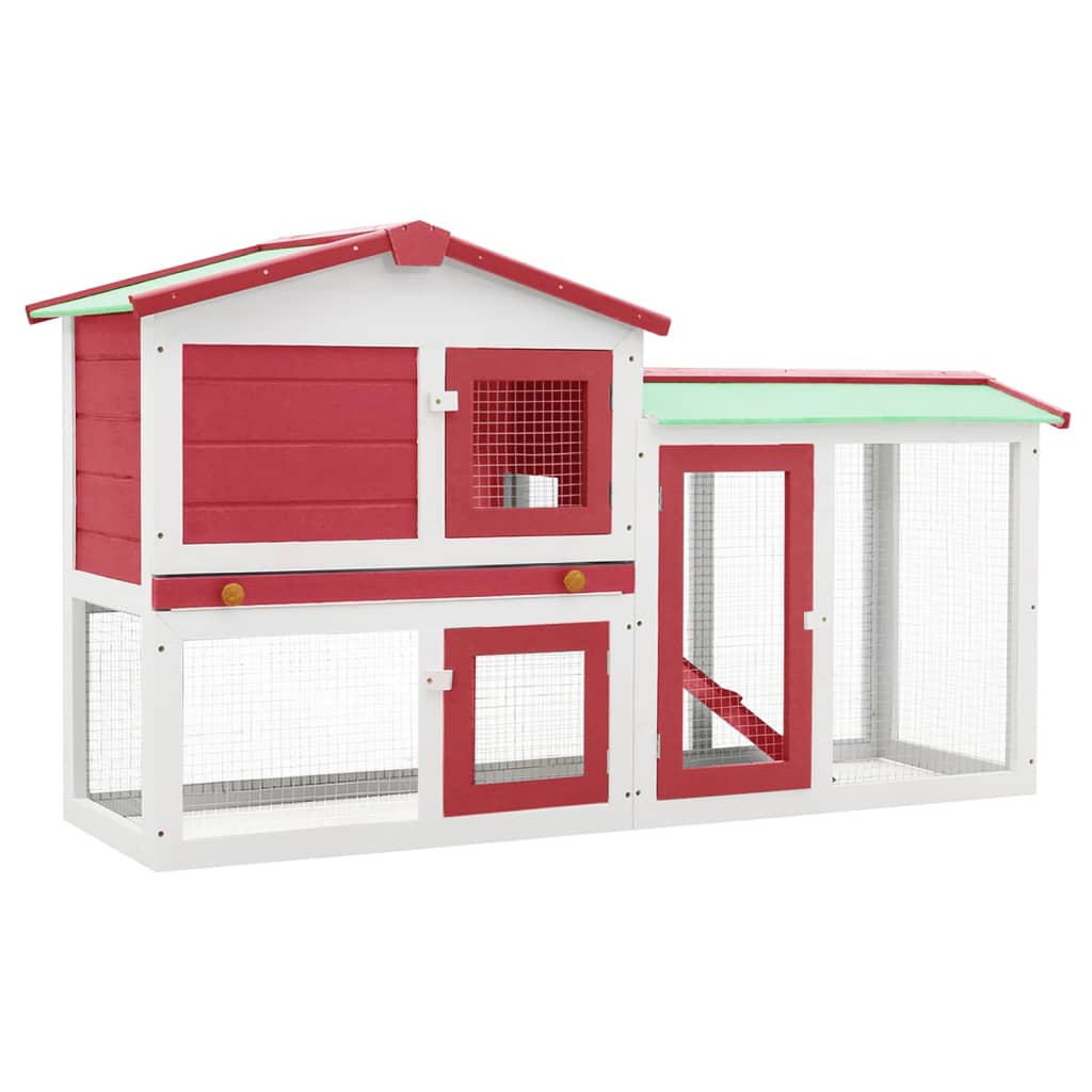 vidaXL Outdoor Large Rabbit Hutch Red and White 57.1"x17.7"x33.5" Wood